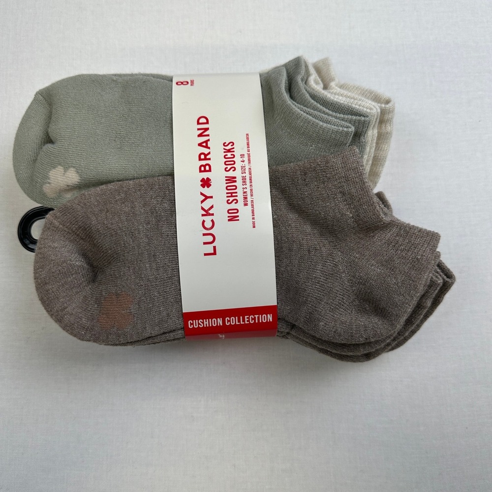 Lucky Brand No Show Socks 8 Pack Neutral Green Beige Womens 4-10